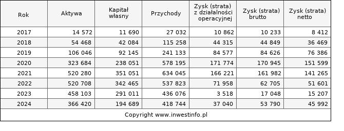 Jednostkowe wyniki roczne TSGAMES (w tys. zł.)