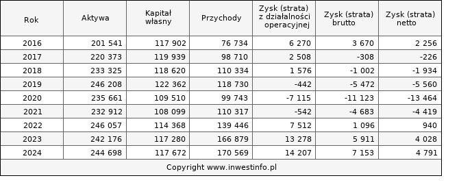 Jednostkowe wyniki roczne HOLLYWOOD (w tys. zł.)